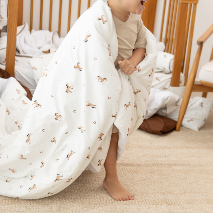 Kit Coordenado 3 Peças (Edredom + Fronha) Berço/Mini Cama Dupla Face Percal 100% Algodão Cavalinho - Constantini Baby