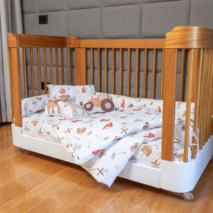 Kit Coordenado 3 Peças (Edredom + Fronha) Berço/Mini Cama Dupla Face Percal 100% Algodão Fazendinha - Constantini Baby