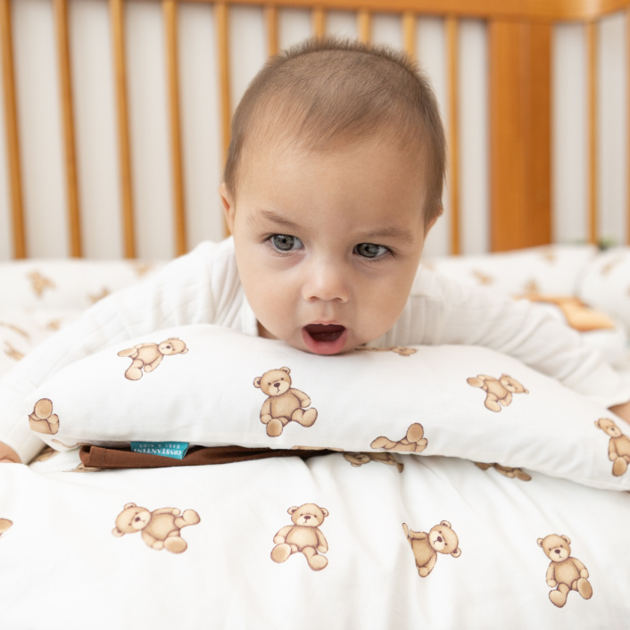 Kit Coordenado 3 Peças (Edredom + Fronha) Mini Cama Montessoriano Percal 100% Algodão Ursinho - Constantini Baby