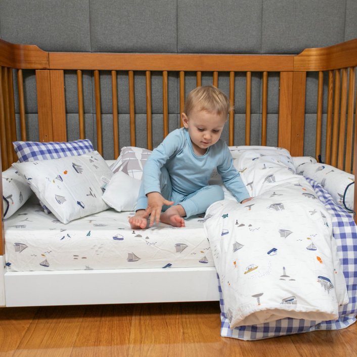 Kit Coordenado 4 Peças (Lençol 3 Peças + Edredom) para Mini Cama Percal 100% Algodão Pequeno Navegante - Constantini Bab