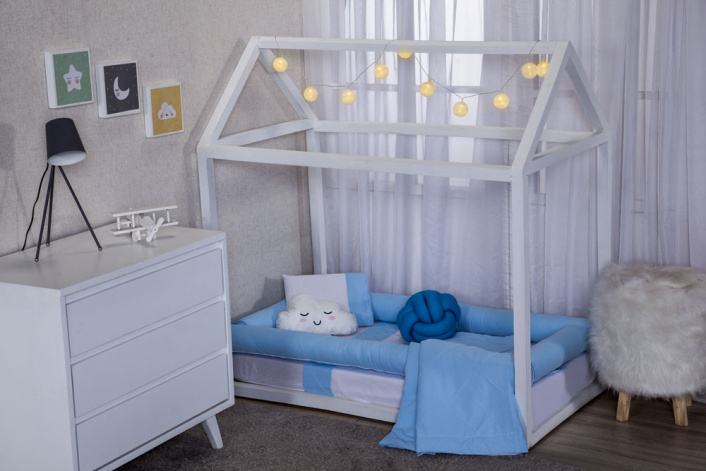 Kit Coordenado 4 Peças(Lençol 3 Peças + Edredom ) para Mini Cama Percal 100% Algodão Blue Azul - Constantini Baby