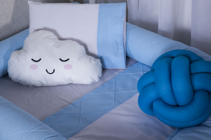 Kit Coordenado 4 Peças(Lençol 3 Peças + Edredom ) para Mini Cama Percal 100% Algodão Blue Azul - Constantini Baby