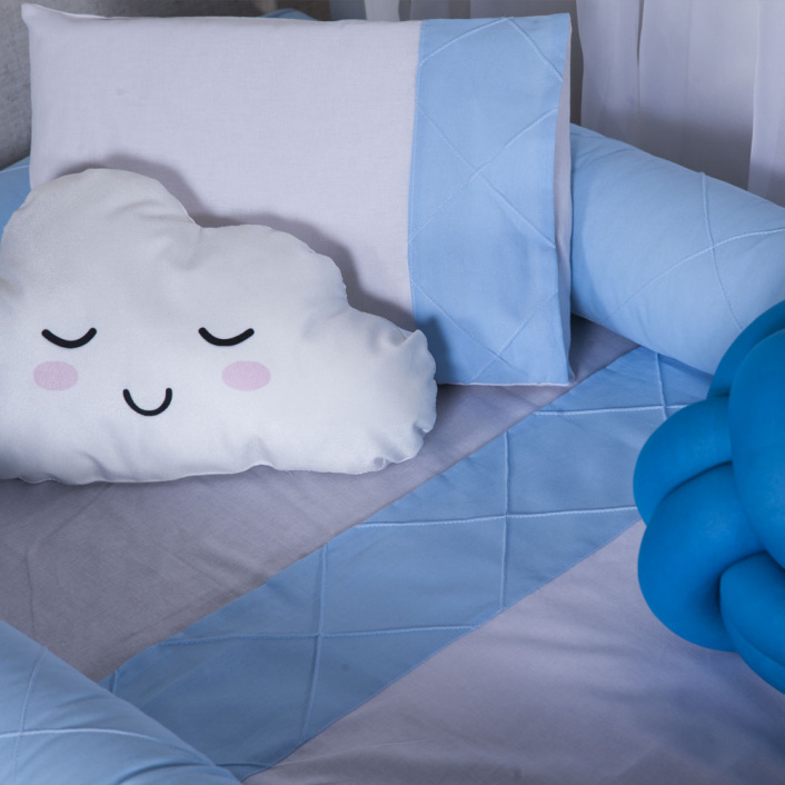 Kit Coordenado 4 Peças(Lençol 3 Peças + Edredom ) para Mini Cama Percal 100% Algodão Blue Azul - Constantini Baby