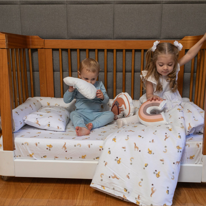 Kit Coordenado 4 Peças(Lençol 3 Peças + Edredom ) para Mini Cama Percal 100% Algodão Boho Safari - Constantini Baby