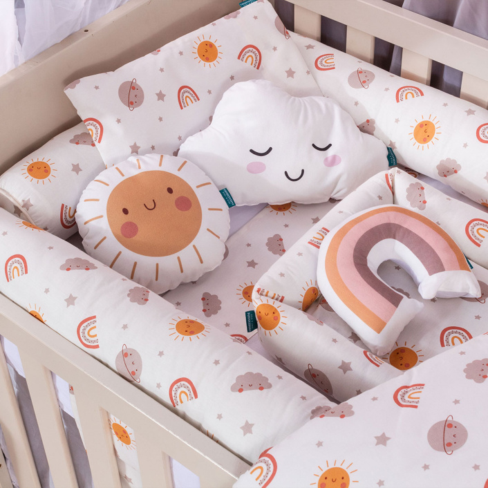 Kit Coordenado 5 Peças (Lençol 3 Peças + Edredom) para Berço Percal 100% Algodão Fazendinha - Constantini Baby