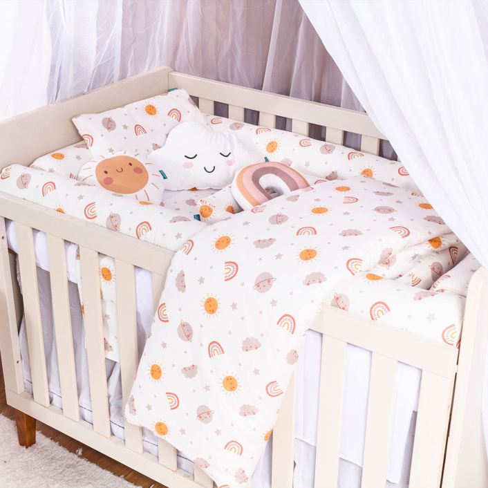 Kit Coordenado 5 Peças (Lençol 3 Peças + Edredom) para Berço Percal 100% Algodão Fazendinha - Constantini Baby