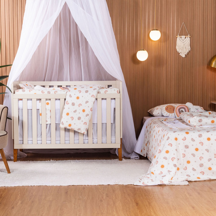 Kit Coordenado 5 Peças (Lençol 3 Peças + Edredom) para Berço Percal 100% Algodão Fazendinha - Constantini Baby