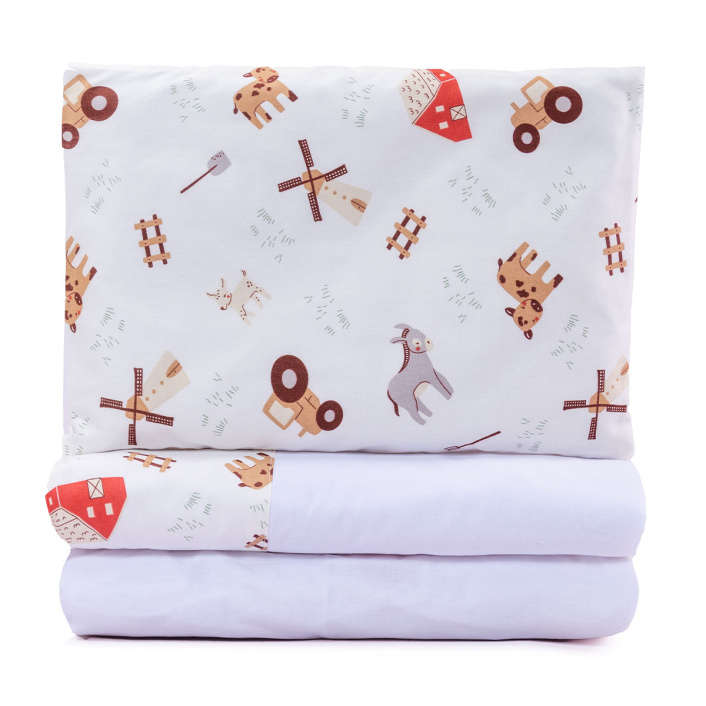 Kit Coordenado 5 Peças(Lençol 3 Peças + Edredom ) para Mini Cama Percal 100% Algodão Fazendinha - Constantini Baby