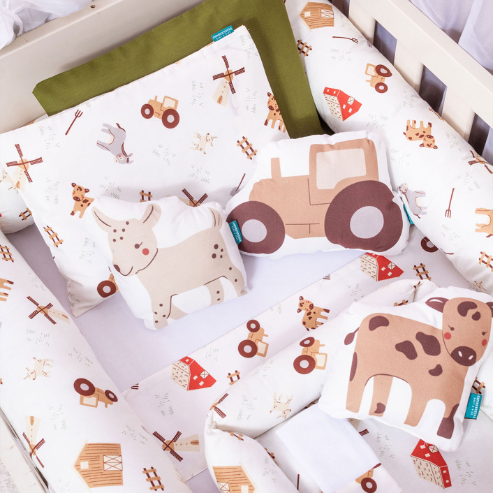 Kit de Capas de Rolinho para Berço 4 Peças Percal 100% Algodão Estampado Fazendinha - Constantini Baby