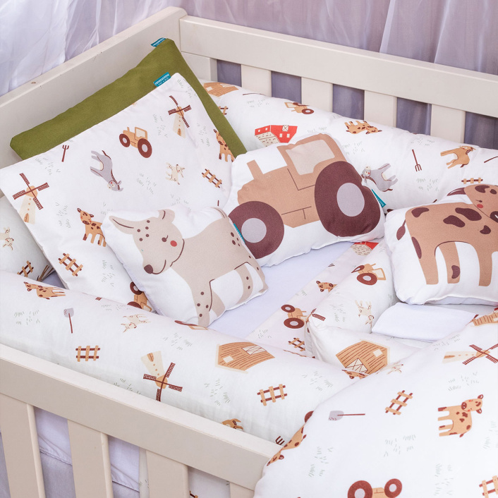 Kit de Capas de Rolinho para Berço 4 Peças Percal 100% Algodão Estampado Fazendinha - Constantini Baby