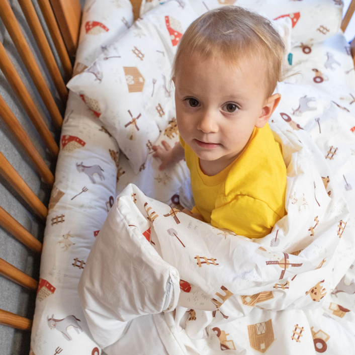 Kit de Capas de Rolinho para Berço 4 Peças Percal 100% Algodão Estampado Fazendinha - Constantini Baby