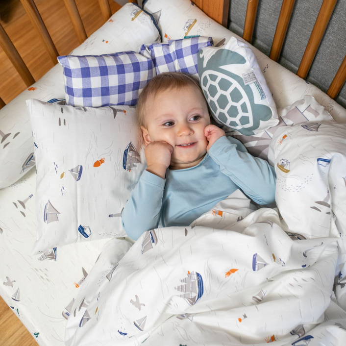 Kit de Capas de Rolinho para Berço 4 Peças Percal 100% Algodão Estampado Pequeno Navegante - Constantini Baby