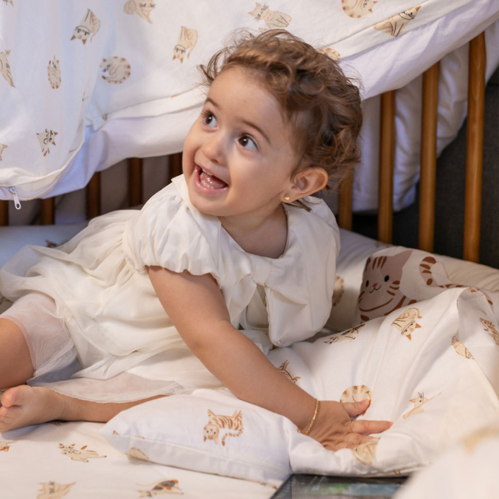 Kit de Capas de Rolinho para Mini Cama 4 Peças Percal 100% Algodão Minha Gatinha - Constantini Baby