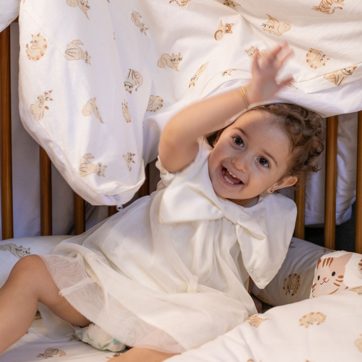 Kit de Capas de Rolinho para Mini Cama 4 Peças Percal 100% Algodão Minha Gatinha - Constantini Baby