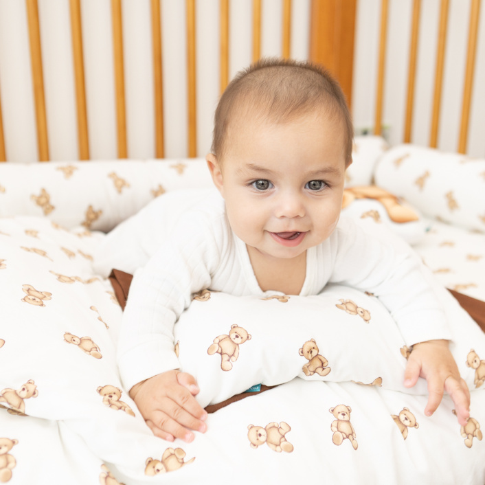 Kit de Capas de Rolinho para Mini Cama 4 Peças Percal 100% Algodão Ursinho - Constantini Baby
