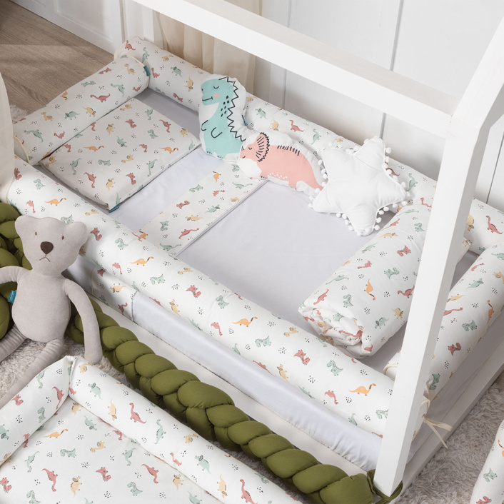 Kit de Mini Cama Montessoriano 100% Algodão 16 peças Dinossauros - Constantini Baby