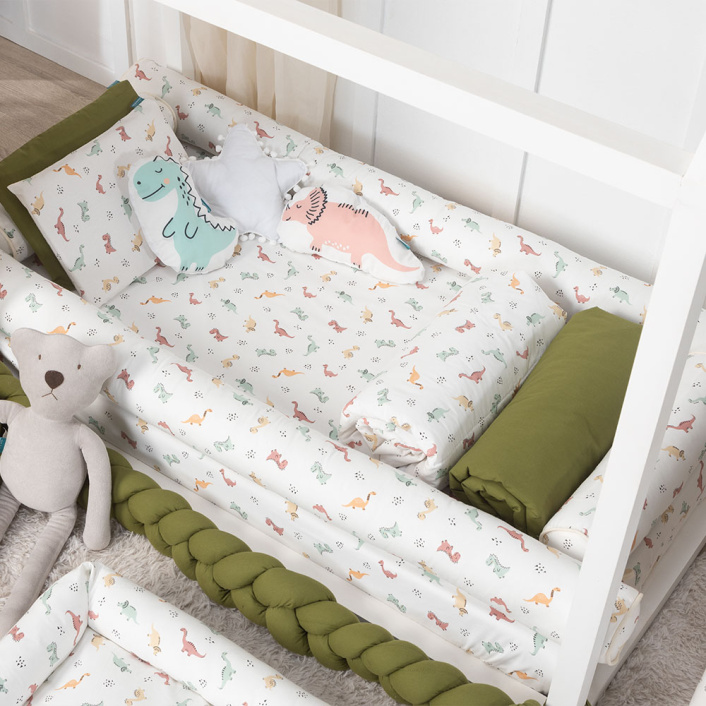 Kit de Mini Cama Montessoriano 100% Algodão 16 peças Dinossauros - Constantini Baby