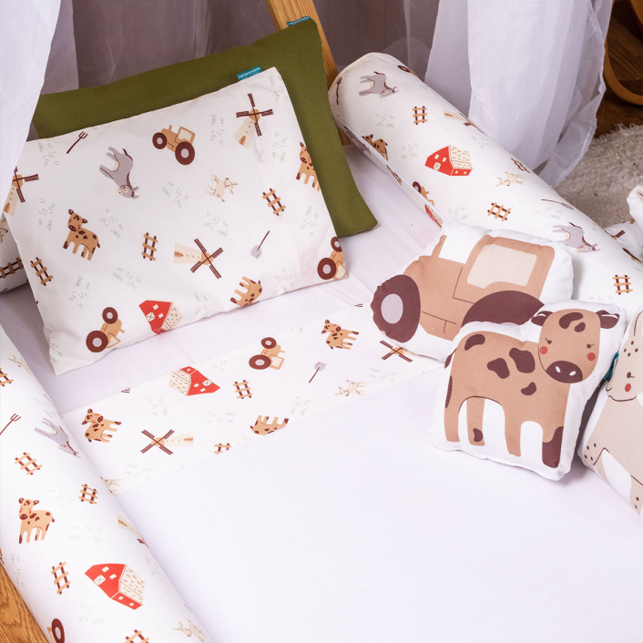 Kit de Rolinhos de Mini Cama Montessoriano 8 Peças Percal 100% Algodão Fazendinha - Constantini Baby