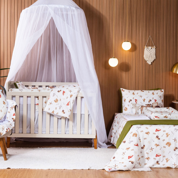 Kit Quarto completo Berço 25 Peças Percal 100% Algodão Fazendinha - Constantini Baby