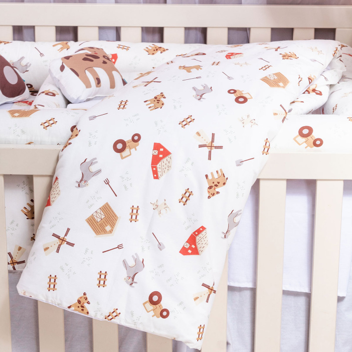 Kit Quarto completo Berço 25 Peças Percal 100% Algodão Fazendinha - Constantini Baby