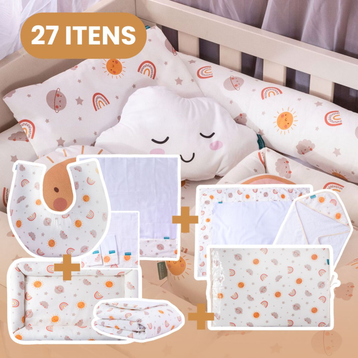 Kit Quarto completo Berço 27 Peças Percal 100% Algodão Sunshine - Constantini Baby