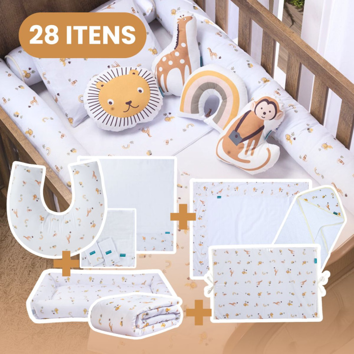 Kit Quarto completo Berço 28 Peças Percal 100% Algodão Boho Safari - Constantini Baby