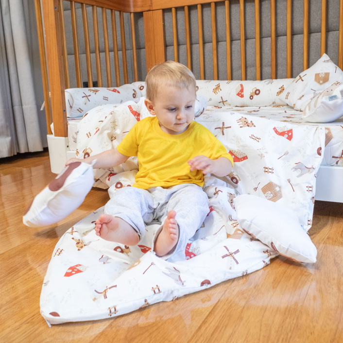 Kit Quarto Completo Mini Cama 25 Peças Percal 100% Algodão Fazendinha - Constantini Baby