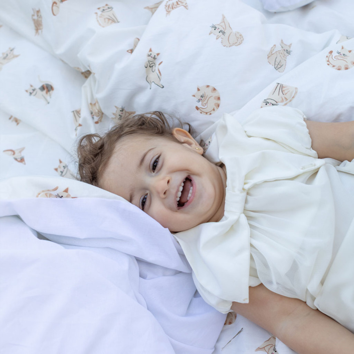 Lençol Avulso com Elástico para Berço Americano 200 Fios Percal 100% Algodão Minha Gatinha - Constantini Baby