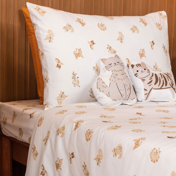 Lençol Avulso com Elástico para Cama de Solteiro 200 Fios Percal 100% Algodão Minha Gatinha - Constantini Baby