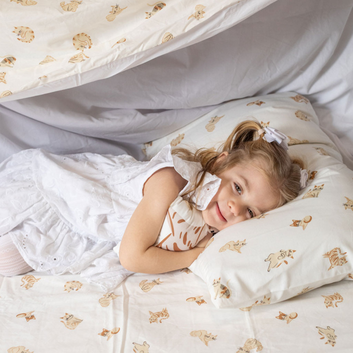 Lençol Avulso com Elástico para Cama de Solteiro 200 Fios Percal 100% Algodão Minha Gatinha - Constantini Baby