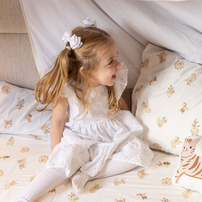 Lençol Avulso com Elástico para Cama de Solteiro 200 Fios Percal 100% Algodão Minha Gatinha - Constantini Baby