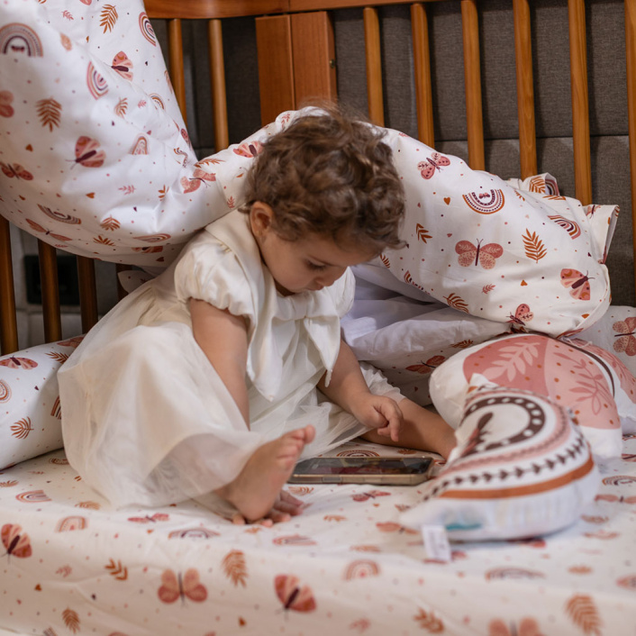 Lençol Avulso com Elástico para Mini Cama 200 Fios Percal 100% Algodão Hippie Chic - Constantini Baby