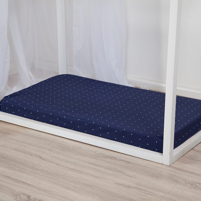 Lençol Avulso com Elástico para Mini Cama 200 Fios Percal 100% Algodão Poá Marinho - Constantini Baby