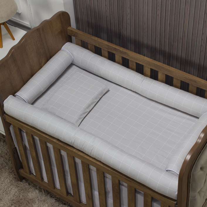 Lençol Avulso com Elástico para Berço Americano 200 Fios 100% Algodão Grid Cinza - Constantini Baby