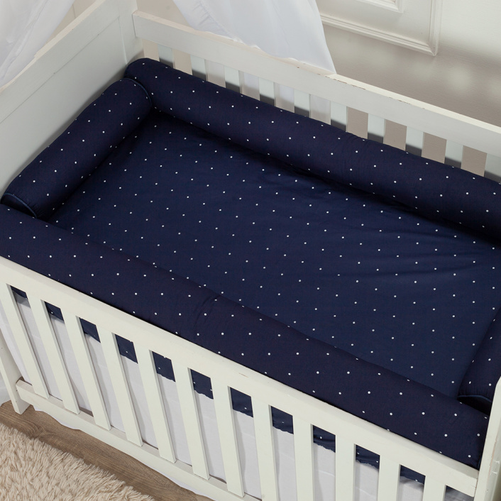 Lençol Avulso para Berço Americano com Elástico 200 Fios Percal 100% Algodão Poá Marinho - Constantini Baby