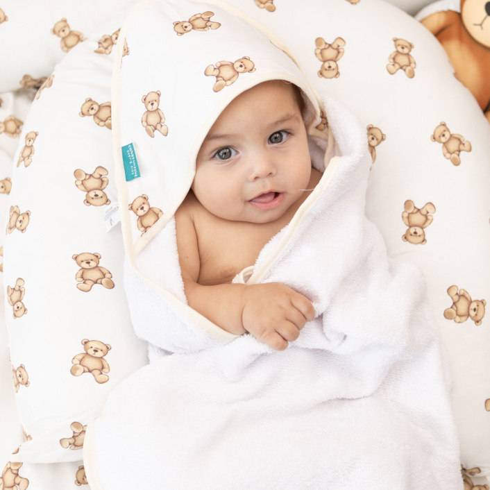 Toalha Felpa com Capuz Extra Macia Percal 100% Algodão Ursinho - Constantini Baby