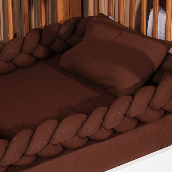 Trança protetora para berço e cama percal 200 fios Liso Marrom Chocolate - Constantini Baby