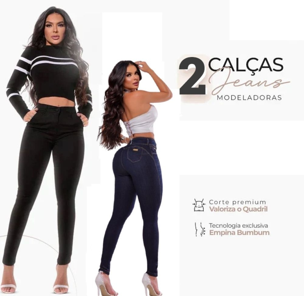 Calça Preta + Azul Jeans - Kit c 2/ Calças Jeans UltraModel - imagem 1