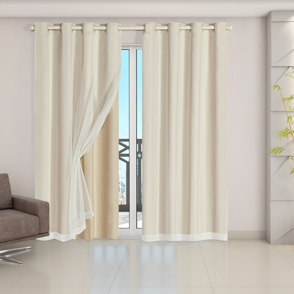 Cortina Blackout Cinza com Voil Xadrez Corta Luz 100% 2,80m x 1