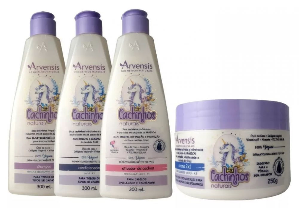 Kit Arvensis Cachinhos Shampoo Condicionador Ativador Ondulado Creme