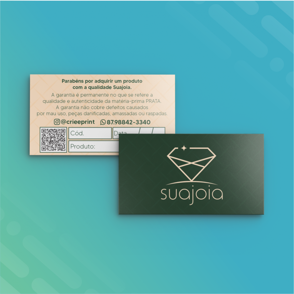 Cartão de visita e garantia personalizado!