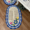2 Tapetes de Crochê Oval Bordado Flor Barroca - Azul - Produto Feito a Mão