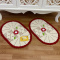 2 Tapetes de Crochê Oval - Bordado Flor Vermelha - Produto Feito a Mão