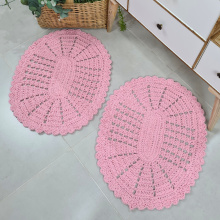 2 Tapetes de Crochê Oval Colorido P - Rosa bb - Produto Feito a Mão