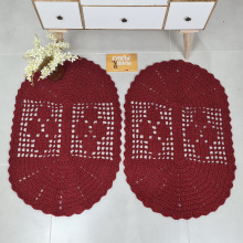 Kit 2 Tapetes De Crochê Oval Colorido Vermelho Queimado