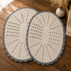 2 Tapetes de Crochê Oval Crú C/Bico Cinza - Produto Feito a Mão