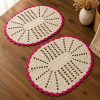 2 Tapetes de Crochê Oval Crú C/Bico Pink - Produto Feito a Mão