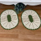 2 Tapetes de Crochê Oval Crú C/Bico Verde Escuro - Produto Feito a Mão