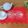 Bandeja Toalhinha Bordada C/Guippir Arabesco Vermelho C/Florzinha Branca