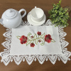 Bandeja Toalhinha Bordada C/Guippir Elegance Branco Flor Vermelha